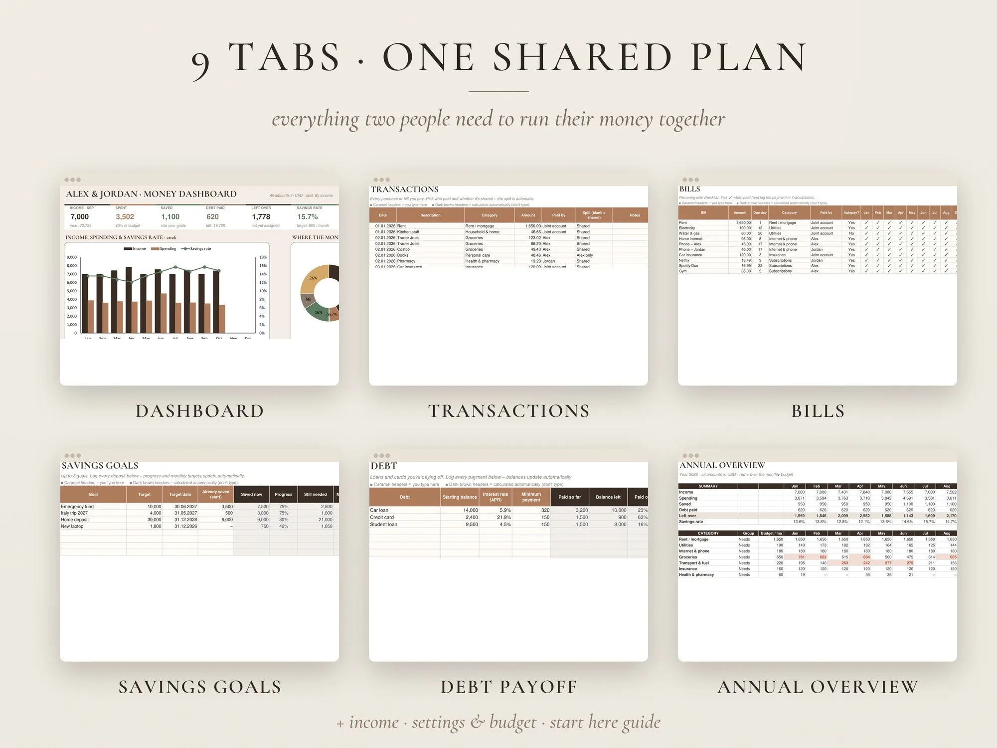 Couples Budget Spreadsheet – Google Sheets & Excel – preview 2