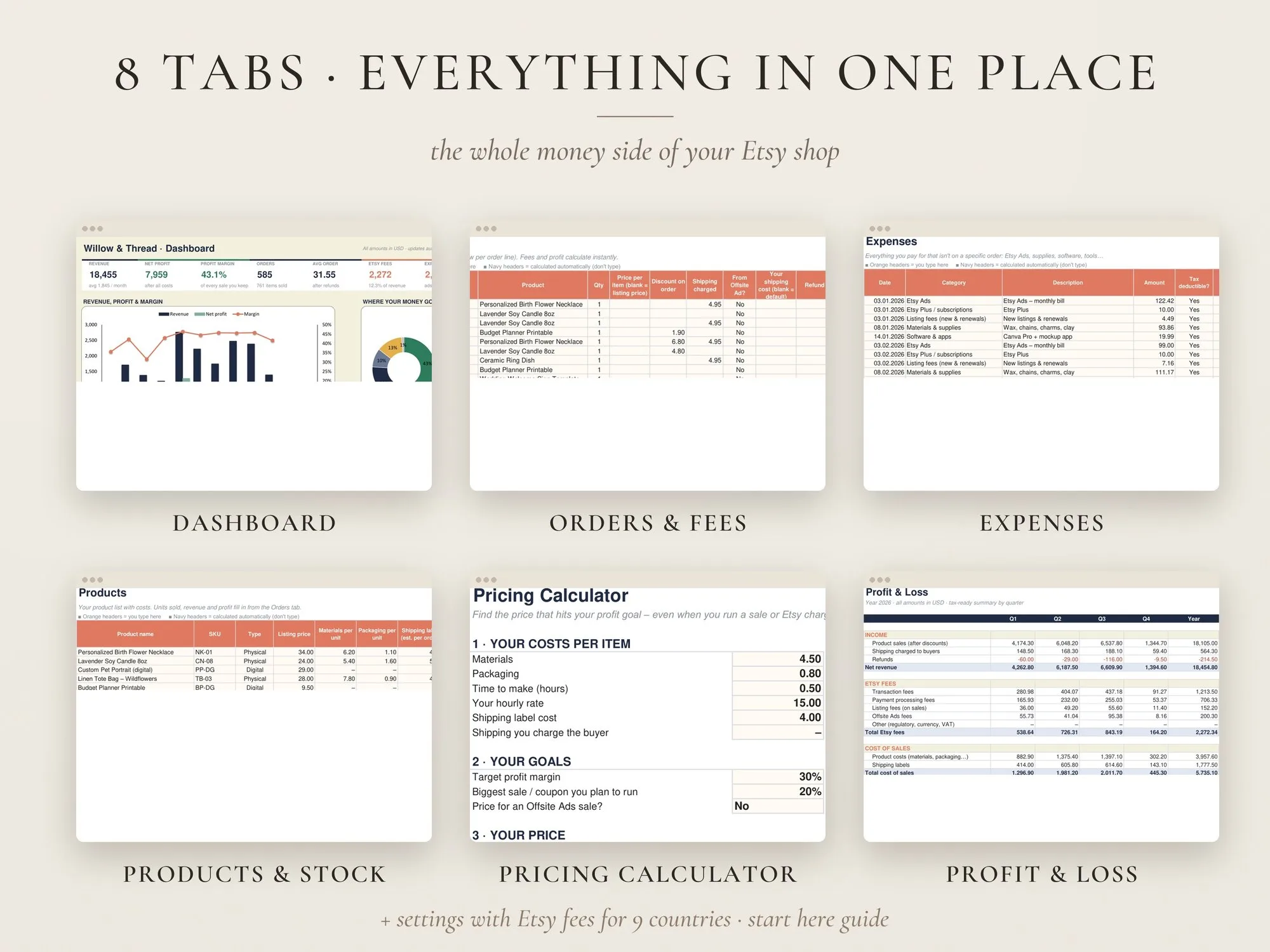 Etsy Seller Spreadsheet – Profit, Fees & Sales Tracker – preview 2
