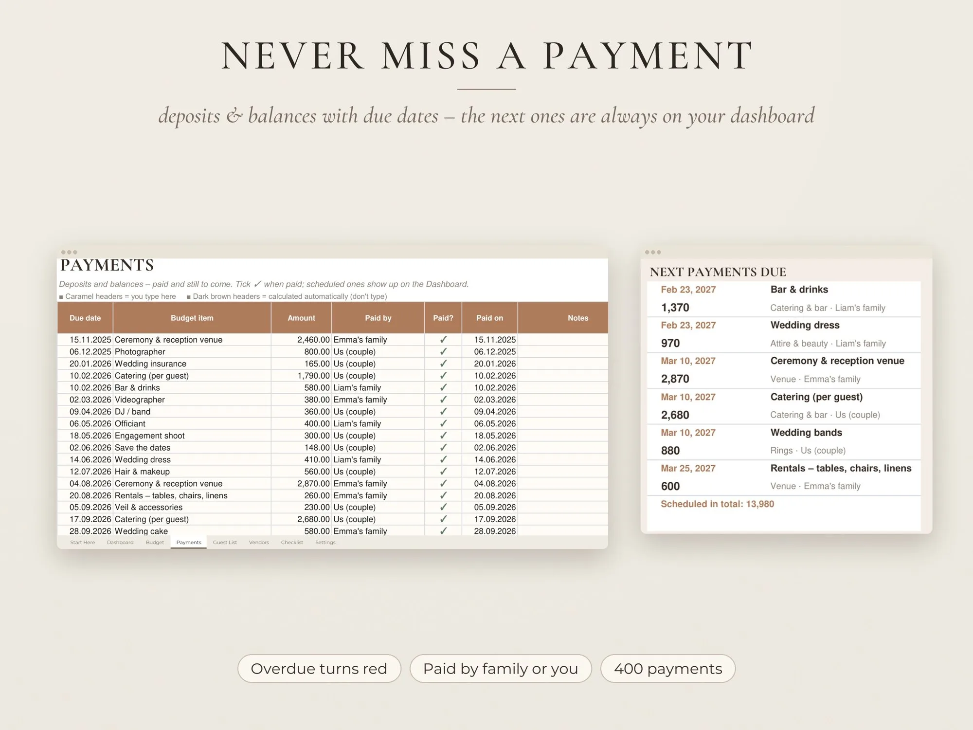 Wedding Budget Spreadsheet & Planner – Google Sheets & Excel – preview 5