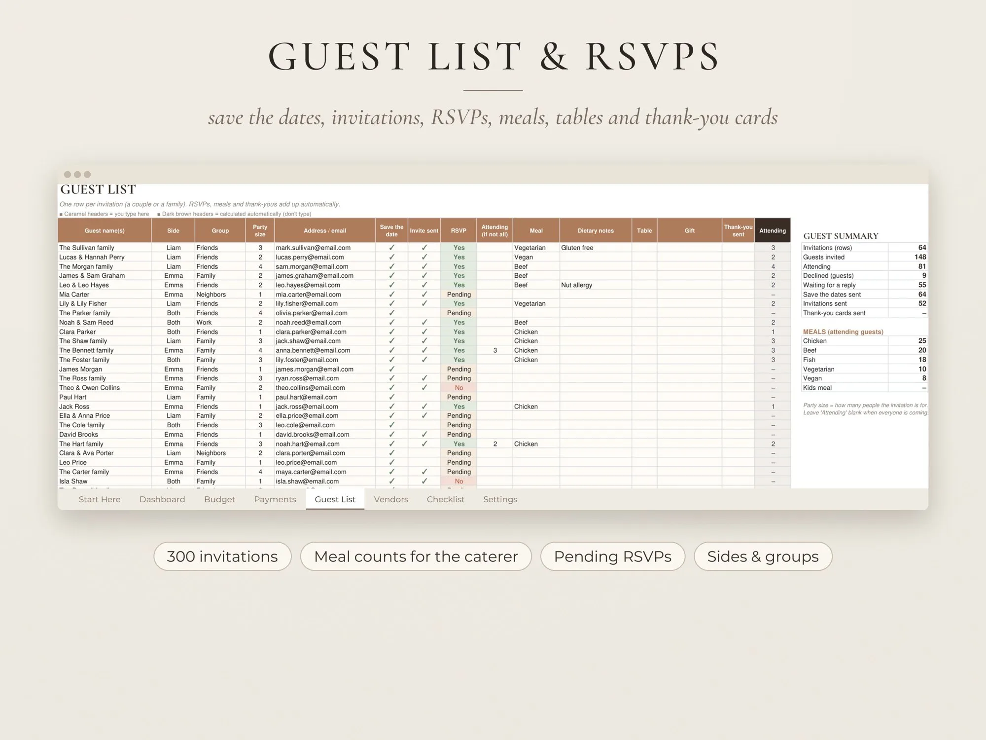 Wedding Budget Spreadsheet & Planner – Google Sheets & Excel – preview 6