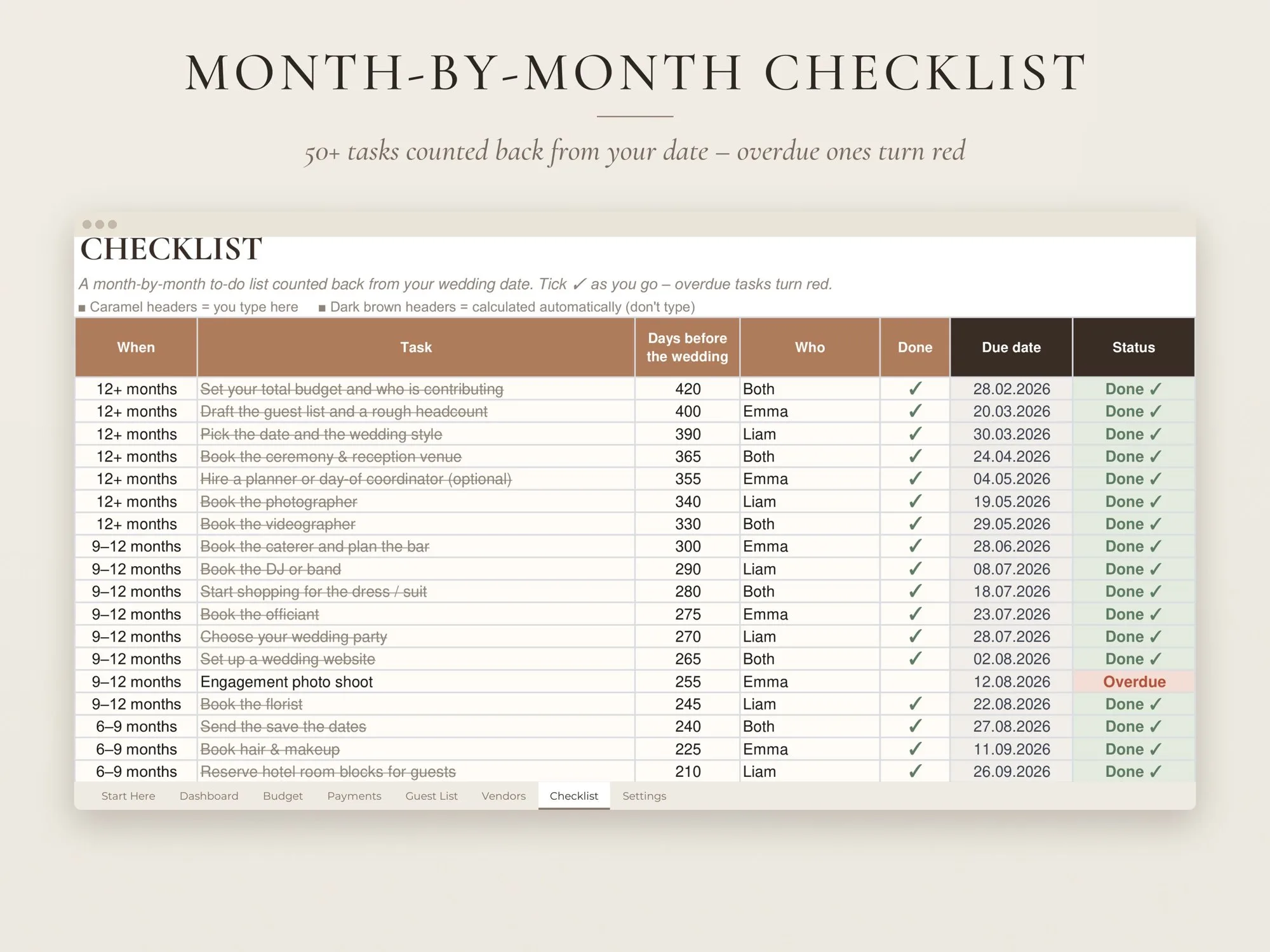 Wedding Budget Spreadsheet & Planner – Google Sheets & Excel – preview 7